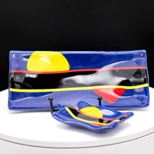 Load image into Gallery viewer, Sushi tray and sauce bowls - Navy blue with yellow red embellishments