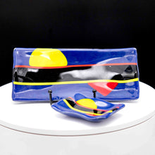 Load image into Gallery viewer, Sushi tray and sauce bowls - Navy blue with yellow red embellishments