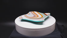 Load and play video in Gallery viewer, Plate - Orange cream and blue rippled edge small square plate