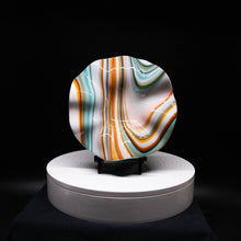 Load image into Gallery viewer, Plate - Orange cream and blue rippled edge round bowl