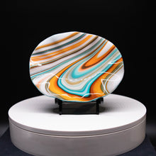 Load image into Gallery viewer, Plate - Orange cream and blue rippled edge round bowl