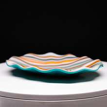 Load image into Gallery viewer, Plate - Orange cream and blue rippled edge round bowl