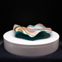 Load image into Gallery viewer, Plate - Orange cream and blue rippled edge round bowl