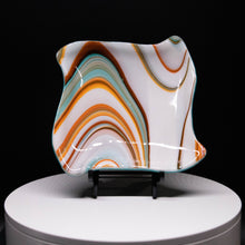 Load image into Gallery viewer, Plate - Orange cream and blue rippled edge small square plate