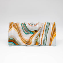 Load image into Gallery viewer, Plate - Orange cream and blue swirl rectangular plate with rippled edges