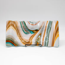 Load image into Gallery viewer, Plate - Orange cream and blue swirl rectangular plate with rippled edges