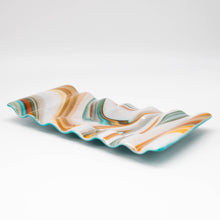 Load image into Gallery viewer, Plate - Orange cream and blue swirl rectangular plate with rippled edges