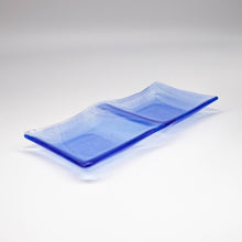 Load image into Gallery viewer, Plate - Clear blue iridescent wave patterned double-square dish