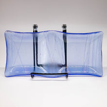 Load image into Gallery viewer, Plate - Clear blue iridescent wave patterned double-square dish