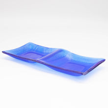 Load image into Gallery viewer, Plate - Deep blue iridescent wave patterned double-square dish