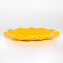 Load image into Gallery viewer, Bowl - Bright yellow oval dish with scalloped edge and blue flowers