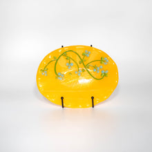 Load image into Gallery viewer, Bowl - Bright yellow oval dish with scalloped edge and blue flowers