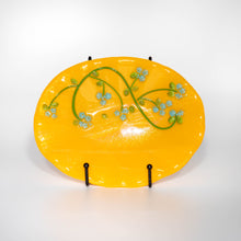 Load image into Gallery viewer, Bowl - Bright yellow oval dish with scalloped edge and blue flowers