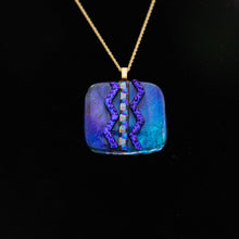 Load image into Gallery viewer, Jewelry - Deep blue square pendant with dichroic chevron