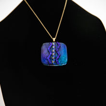 Load image into Gallery viewer, Jewelry - Deep blue square pendant with dichroic chevron