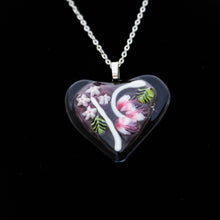 Load image into Gallery viewer, Jewelry - Rich Purple Heart pendant with rose colored flowers