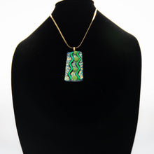 Load image into Gallery viewer, Jewelry - Dichroic green and gold pendant with chevon