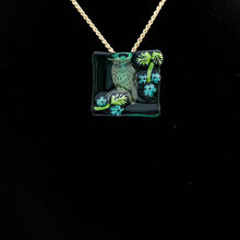 Load image into Gallery viewer, Jewelry - Clear glass square pendant with owl and flowers