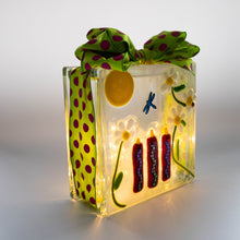 Load image into Gallery viewer, Decorative - Square glass block with flowers and candles