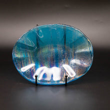 Load image into Gallery viewer, Bowl - Rich iridescent turquoise bowl with wavy edges