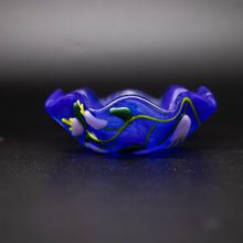 Load image into Gallery viewer, Bowl - Deep blue glass bowl adorned with flowers