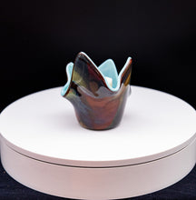 Load image into Gallery viewer, Votive holder - Wood patterned with blue interior