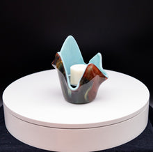 Load image into Gallery viewer, Votive holder - Wood patterned with blue interior