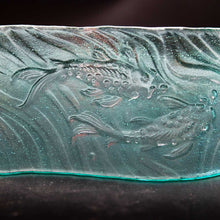 Load image into Gallery viewer, Tile - Turquoise glass wave with koi fish