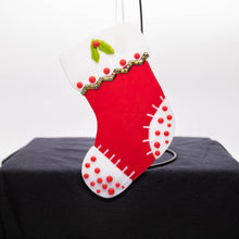 Load image into Gallery viewer, Holiday Stocking - Red with white toes and polka dots