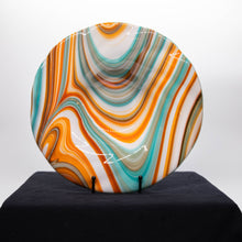 Load image into Gallery viewer, Plate - Orange cream and blue rippled edge bowl