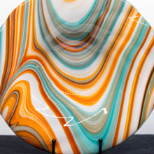 Load image into Gallery viewer, Plate - Orange cream and blue rippled edge bowl