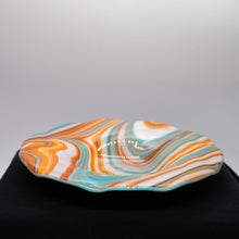 Load image into Gallery viewer, Plate - Orange cream and blue rippled edge bowl