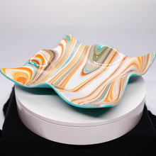 Load image into Gallery viewer, Plate - Orange cream and blue rippled edge square plate