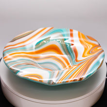 Load image into Gallery viewer, Plate - Orange cream and blue rippled edge bowl