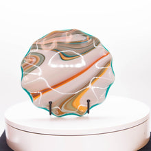 Load image into Gallery viewer, Plate - Orange cream and blue rippled edge small round plate