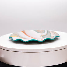 Load image into Gallery viewer, Plate - Orange cream and blue rippled edge small round plate