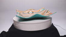 Load and play video in Gallery viewer, Plate - Orange cream and blue rippled edge square plate
