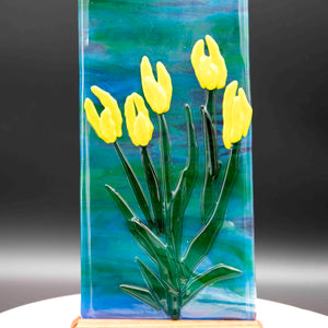 Decorative - Yellow tulip on blue background