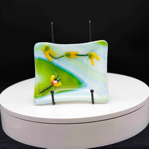 Plate - Green swirl soap dish with flowers