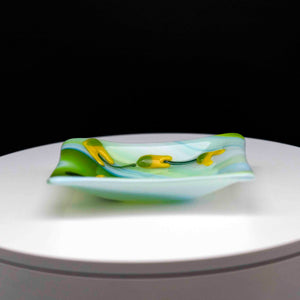 Plate - Green swirl soap dish with flowers