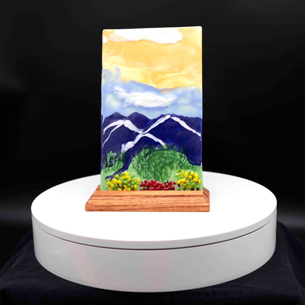 Decorative - Mountain painting with bushes and flowers