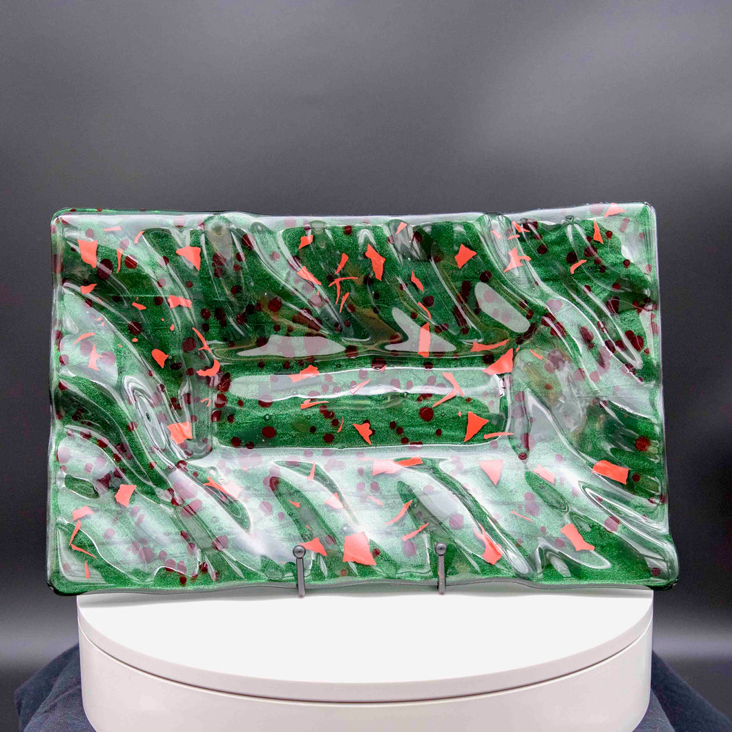 Holiday Platter -  Christmas green platter with red confetti