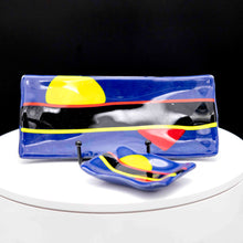 Load image into Gallery viewer, Sushi tray and sauce bowls - Navy blue with yellow red embellishments
