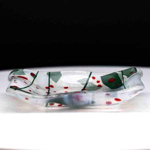 Holiday - Holly Berry clear glass dish with holiday confetti pattern