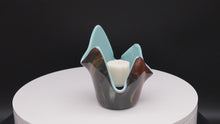 Load and play video in Gallery viewer, Votive holder - Wood patterned with blue interior
