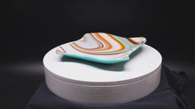 Load and play video in Gallery viewer, Plate - Orange cream and blue rippled edge small square plate
