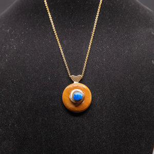 Jewelry - round pendant in brown with turquoise accent