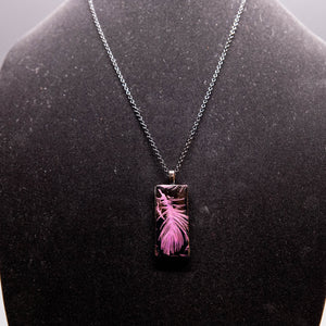 Jewelry - Onyx rectangular pendant with pink feather accent