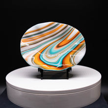 Load image into Gallery viewer, Plate - Orange cream and blue rippled edge round bowl
