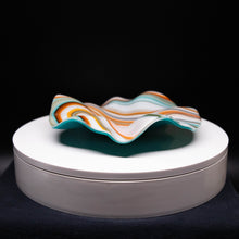 Load image into Gallery viewer, Plate - Orange cream and blue rippled edge round bowl
